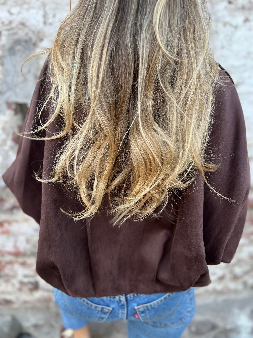 Chaqueta efecto gamuza café