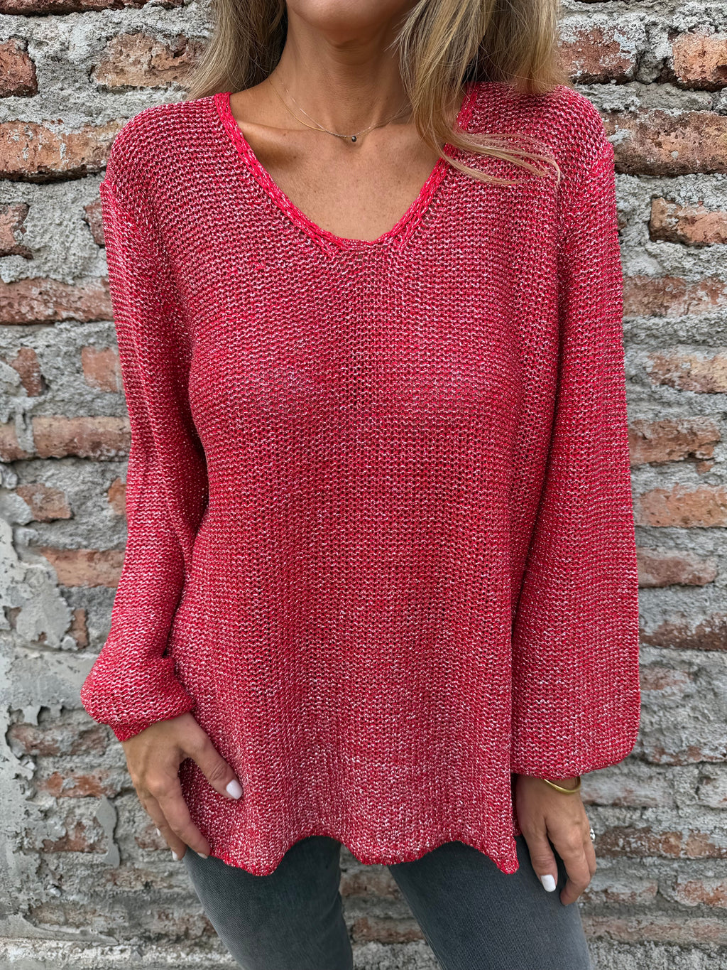 Chaleco lurex manga aglobada rojo