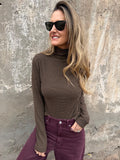 Polera algodón/ micropolar rayada café