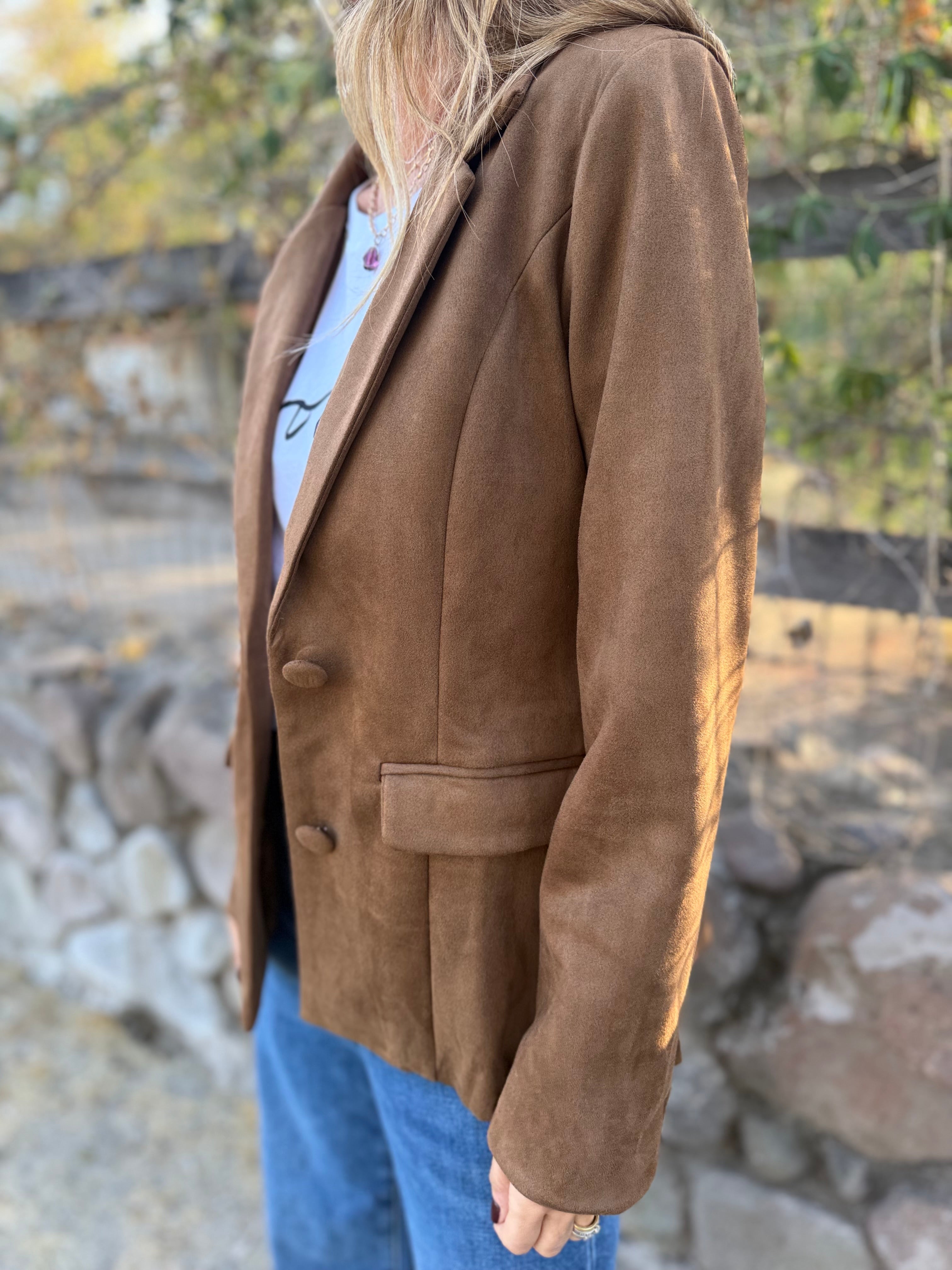 Nuevo blazer gamuza botón camel