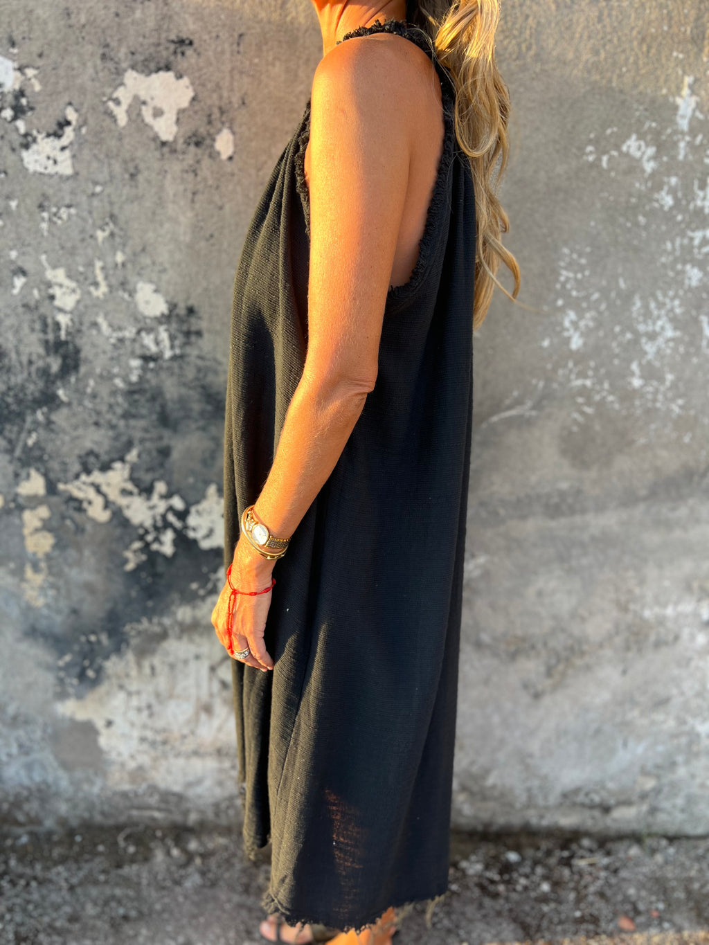 Vestido linoto desflecado negro