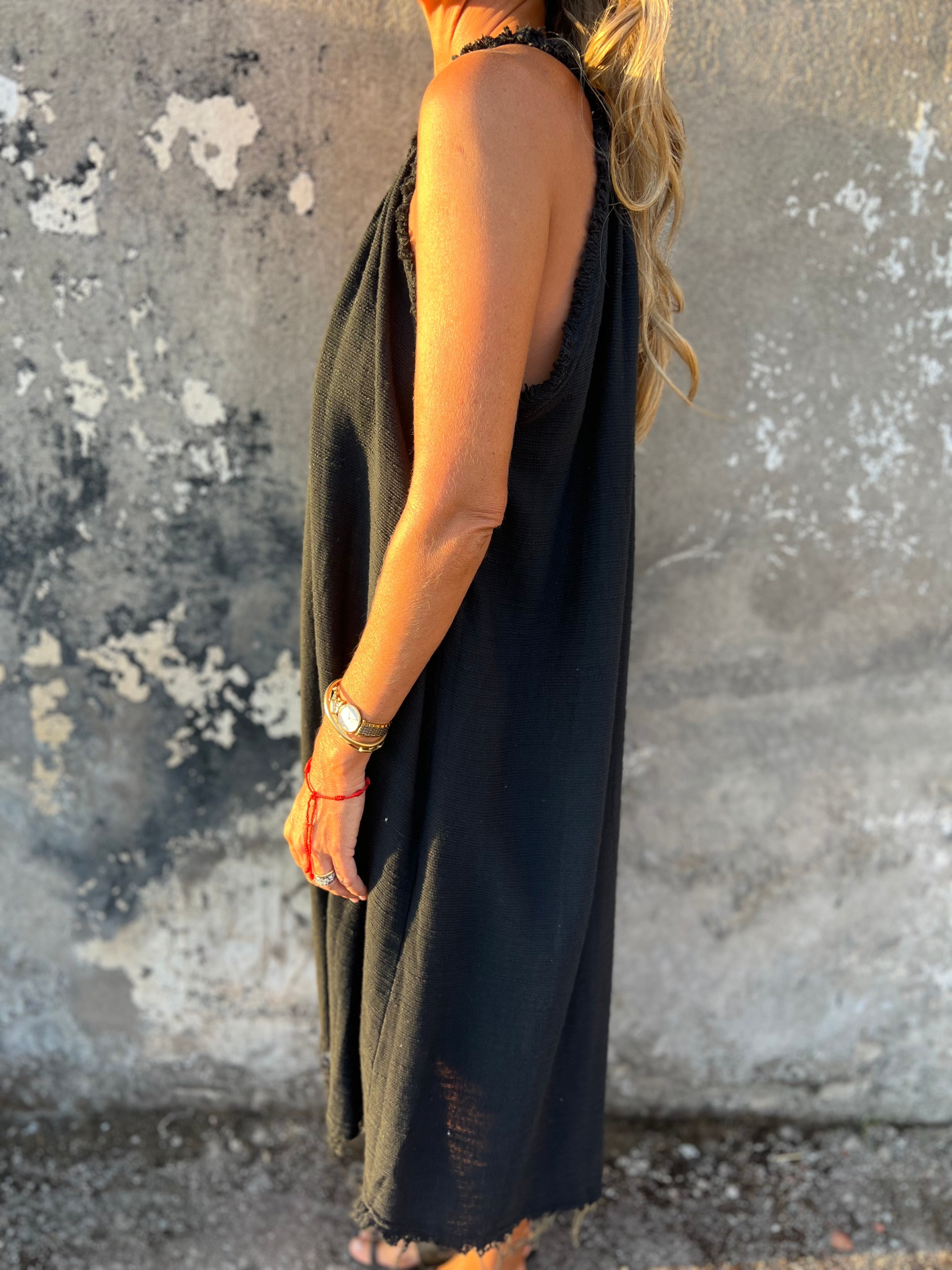 Vestido linoto desflecado negro