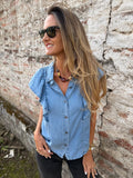 Blusa volados laterales tencel celeste