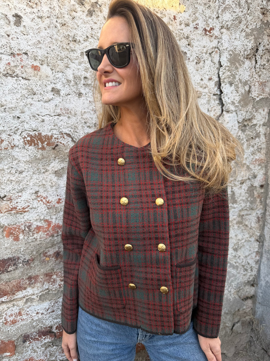 Chaqueta tipo raindoor escocés burdeo