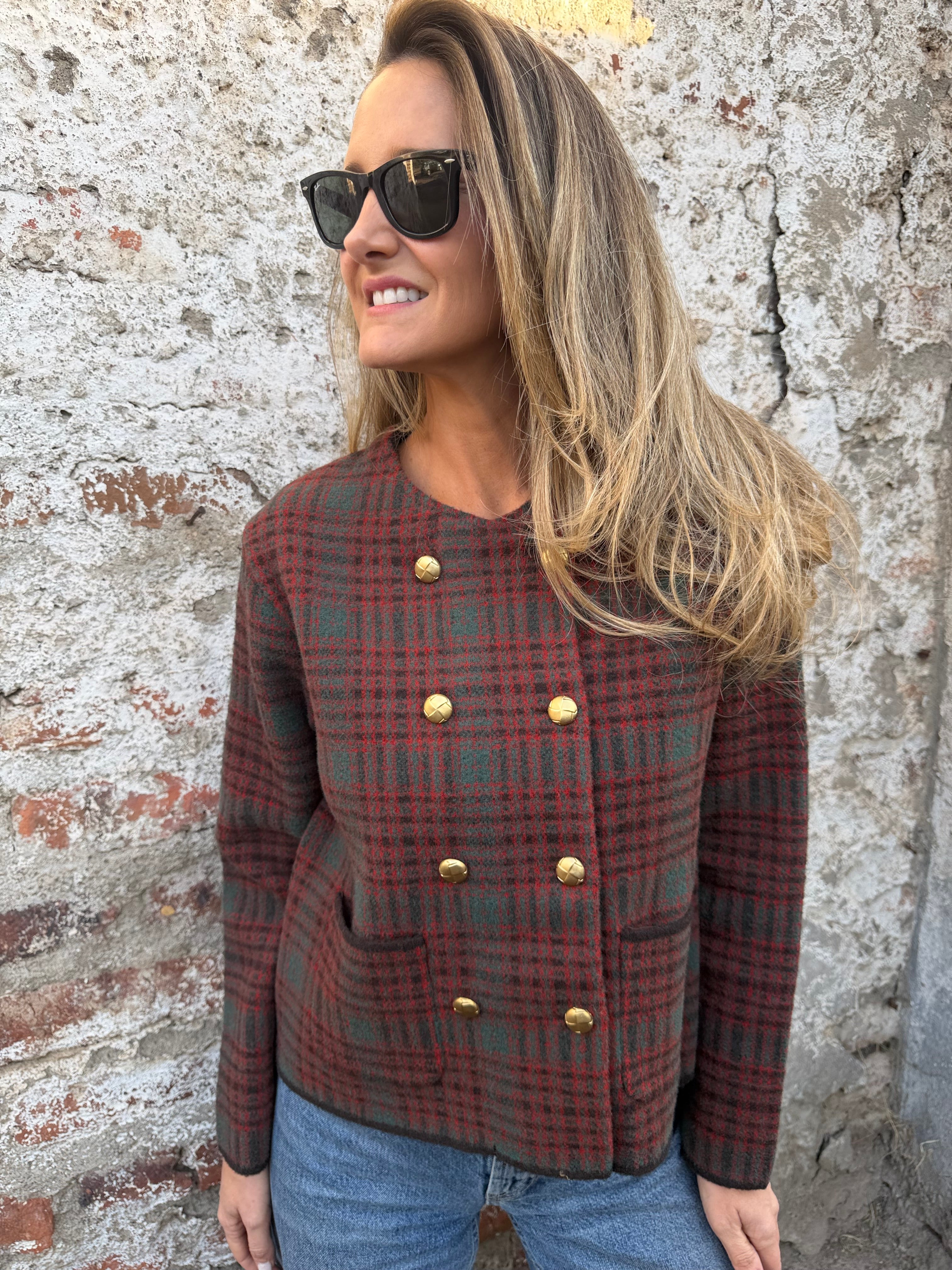 Chaqueta tipo raindoor escocés burdeo