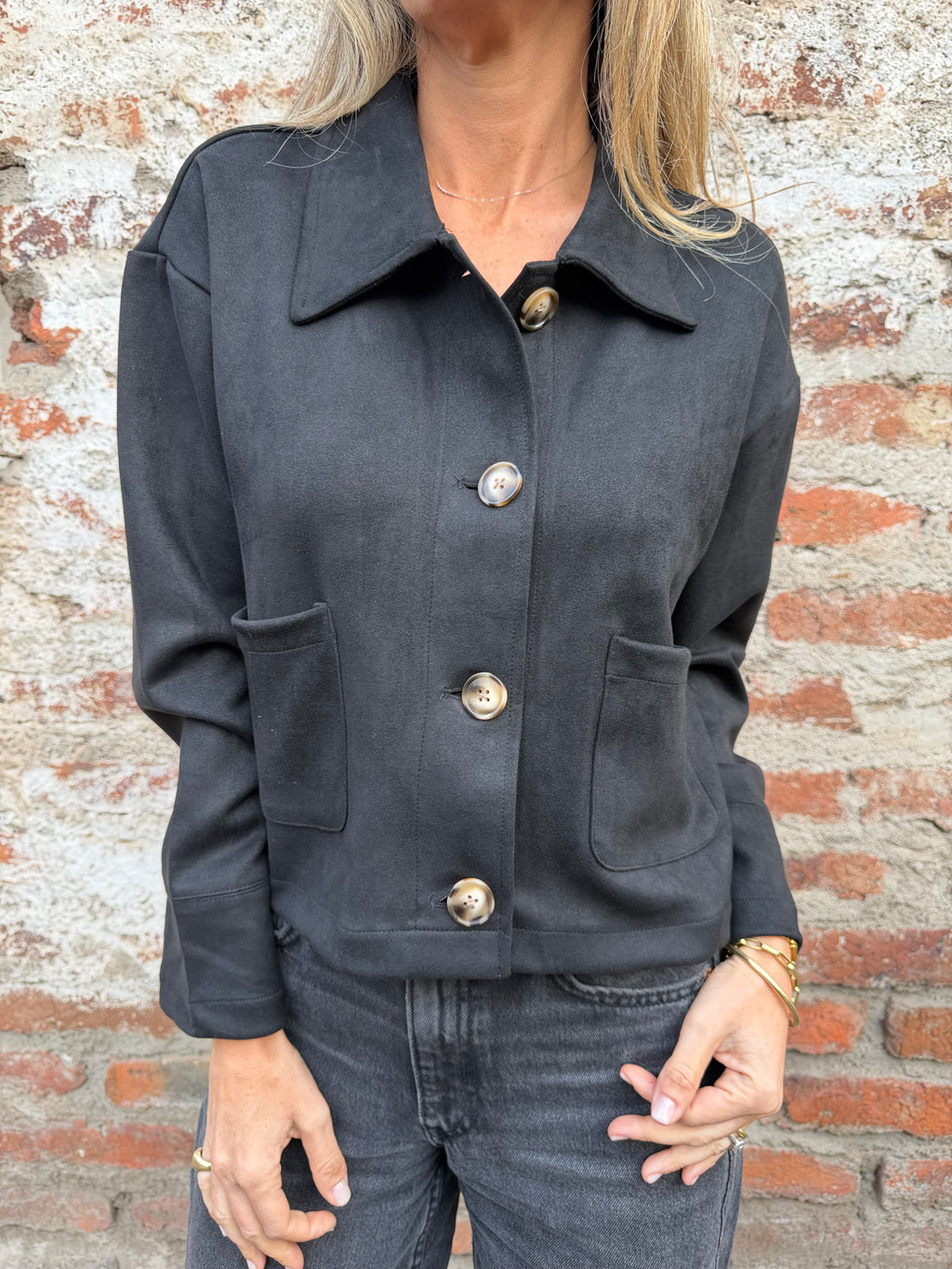Chaqueta suede pocket negro