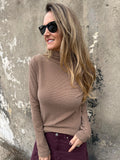 Polera algodón/ micropolar rayada  camel