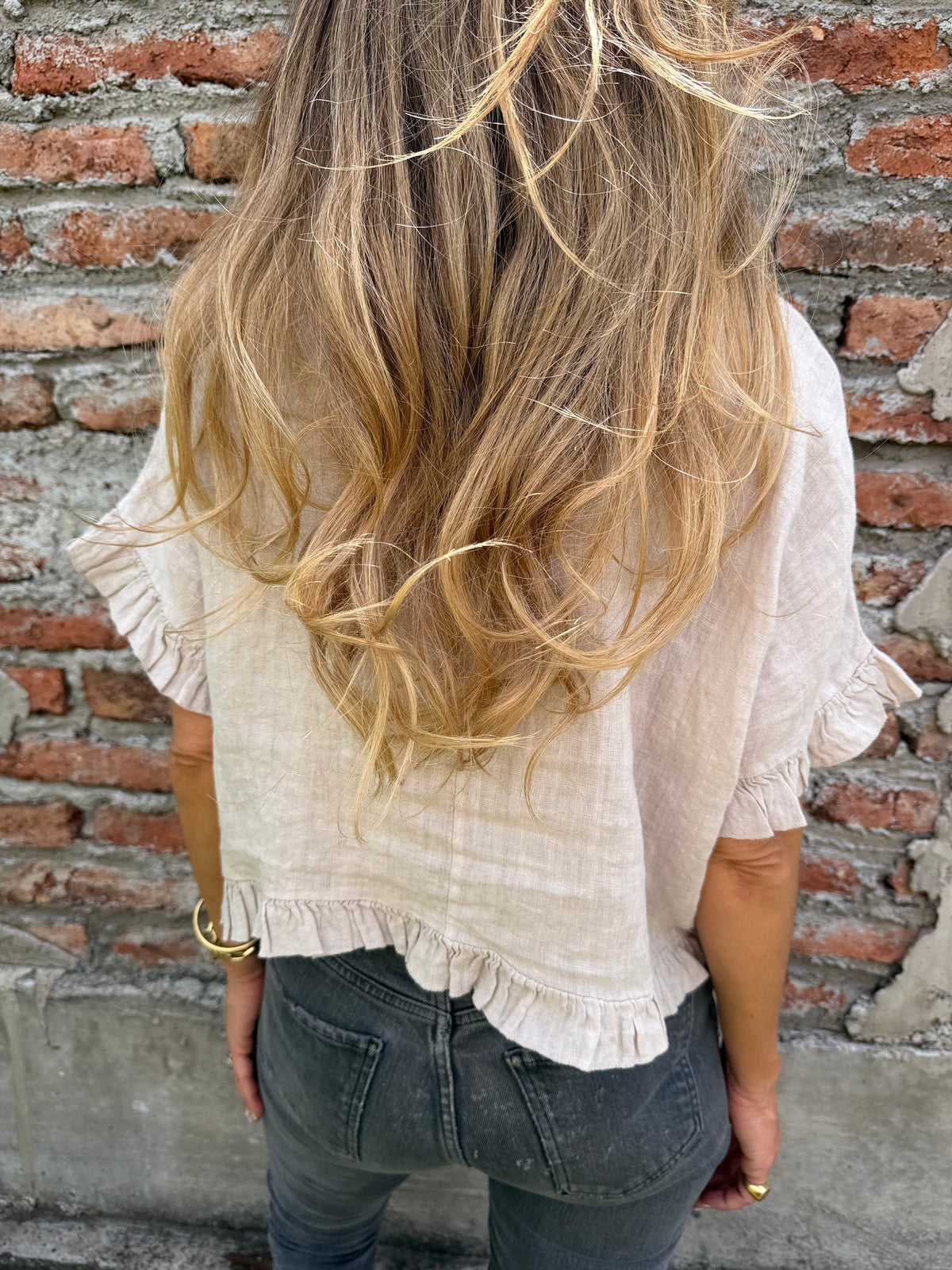 Blusa 100% lino vuelitos beige claro