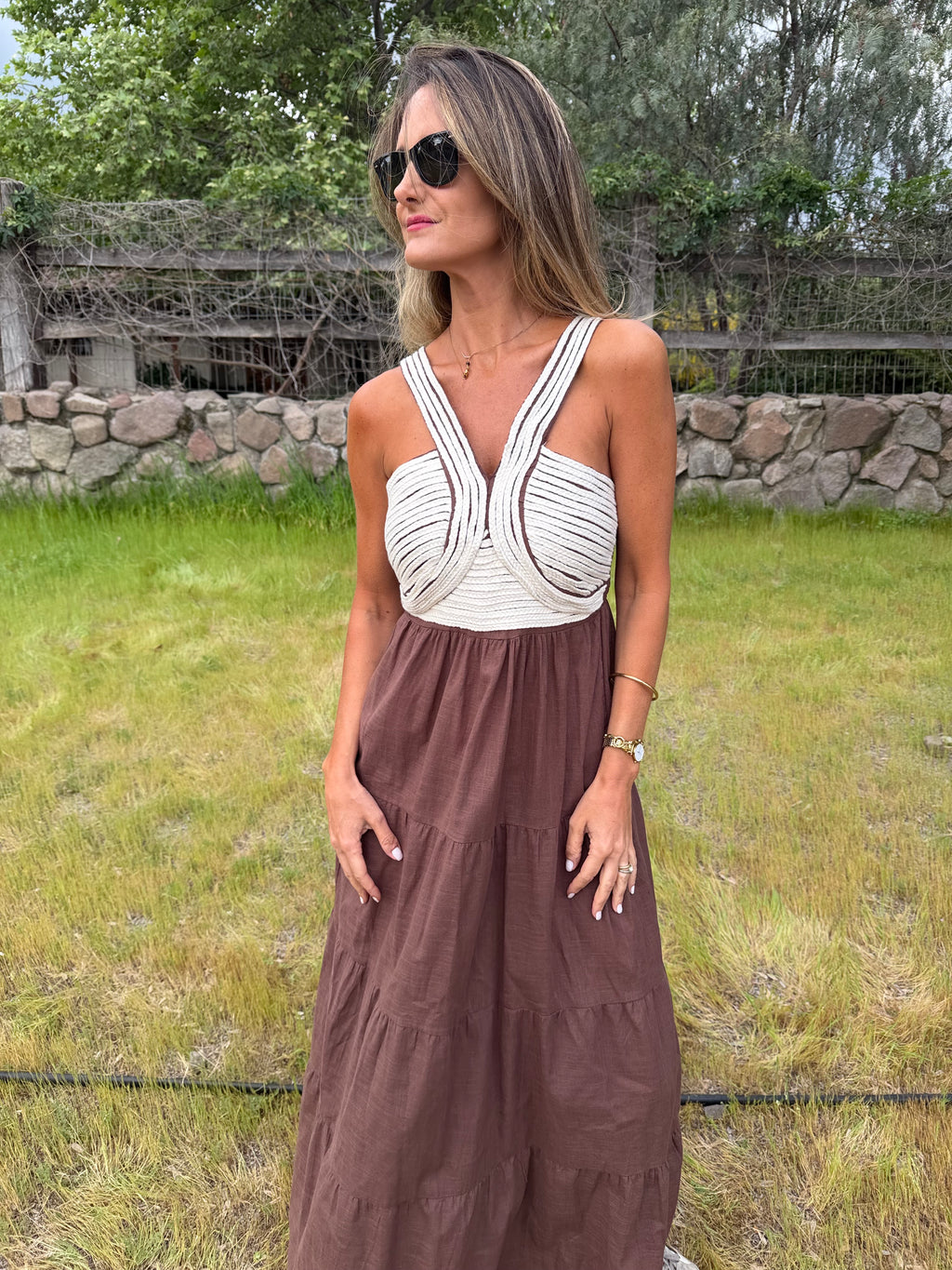 Vestido cordones café