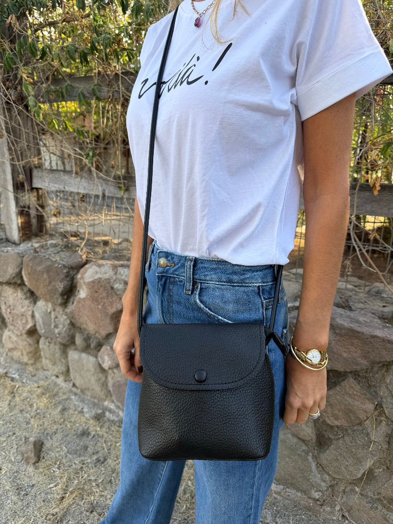 Cartera de hombro en efecto cuero graneado negro