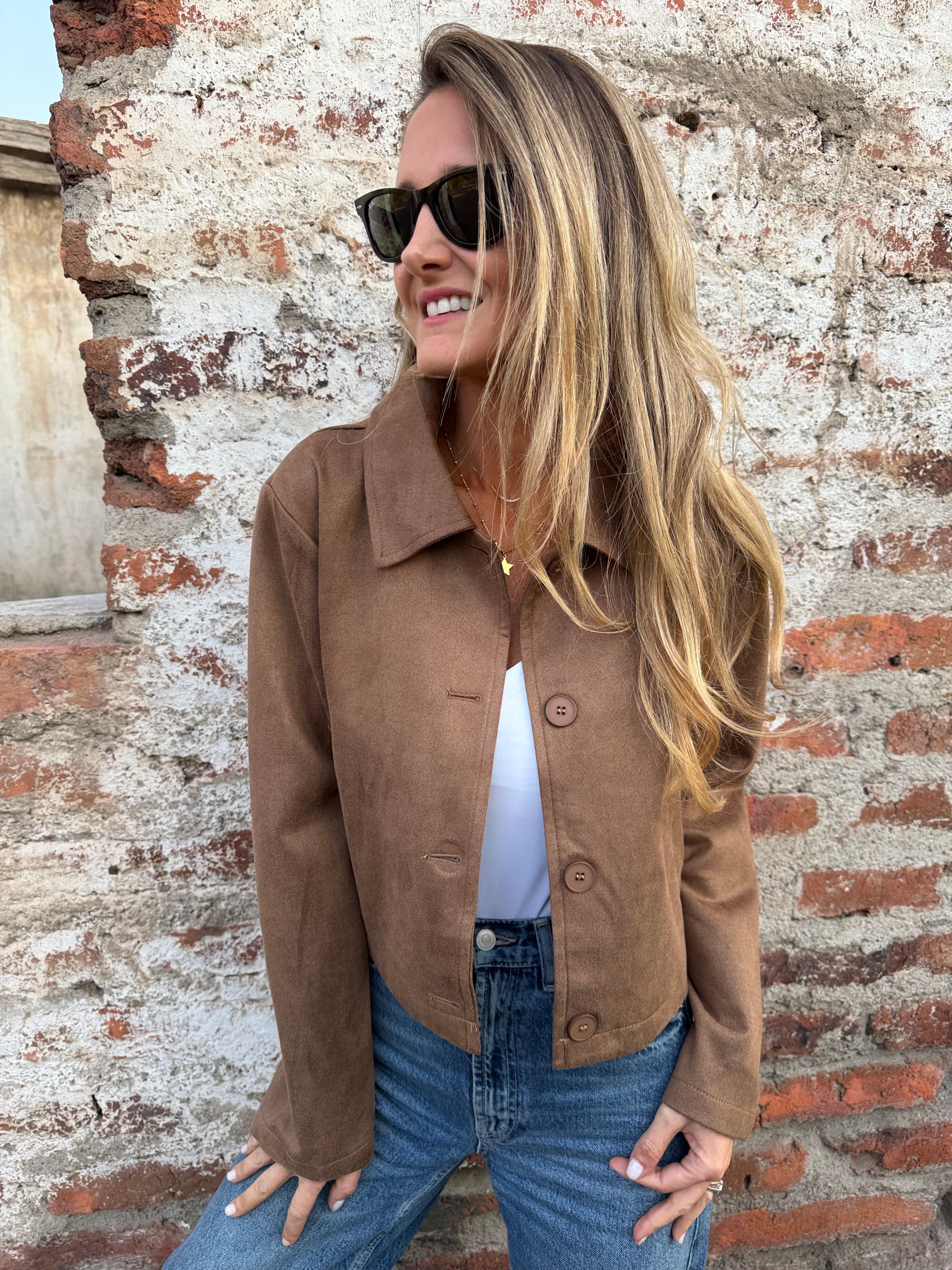Chaqueta simple suede camel