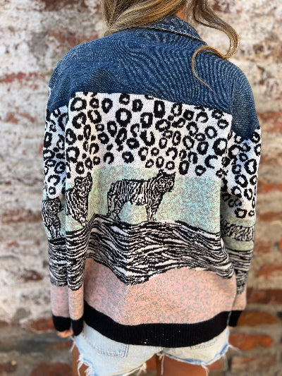 Chaqueta bluejean detalles lana azul