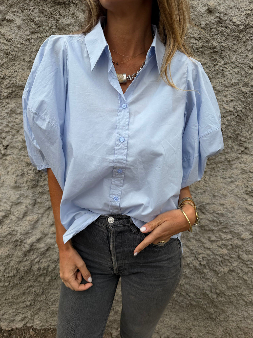Blusa manga extra abullonadas celeste
