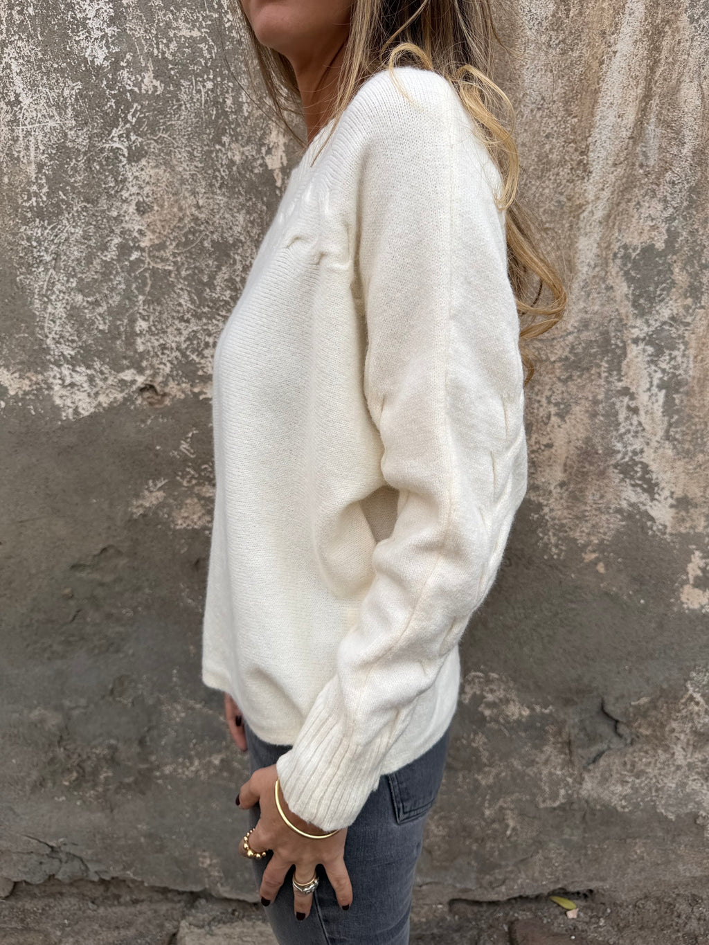 Chaleco trenzado horizontal blanco