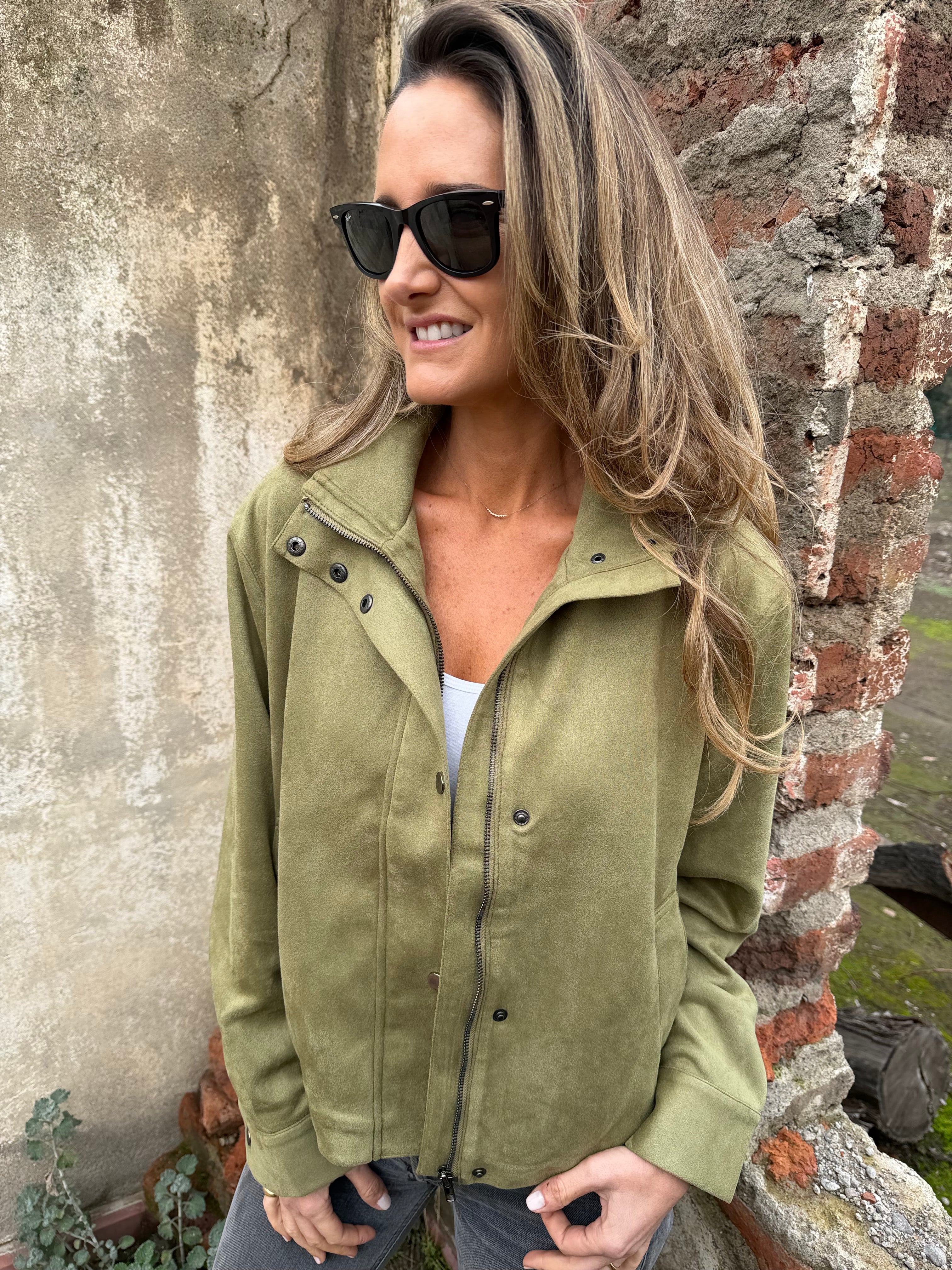 Chaqueta suede bolsillo clásico verde