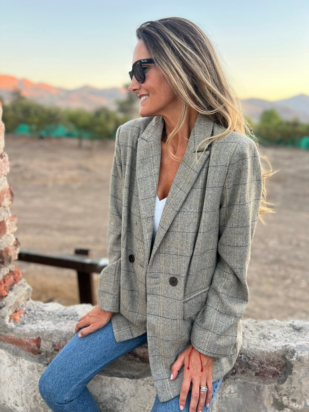 Blazer lana espiga beige