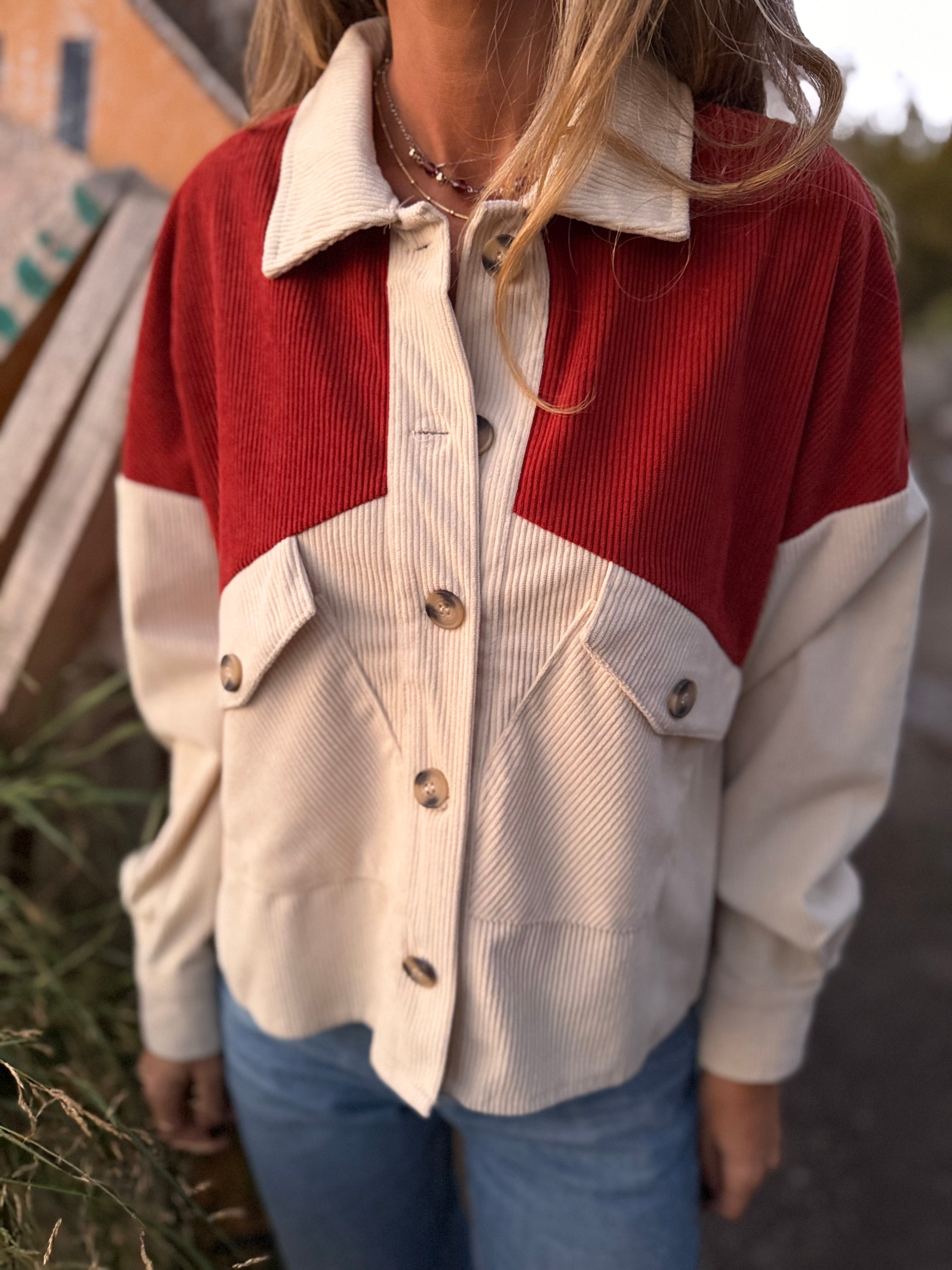 Blusa cotelé bicolor roja