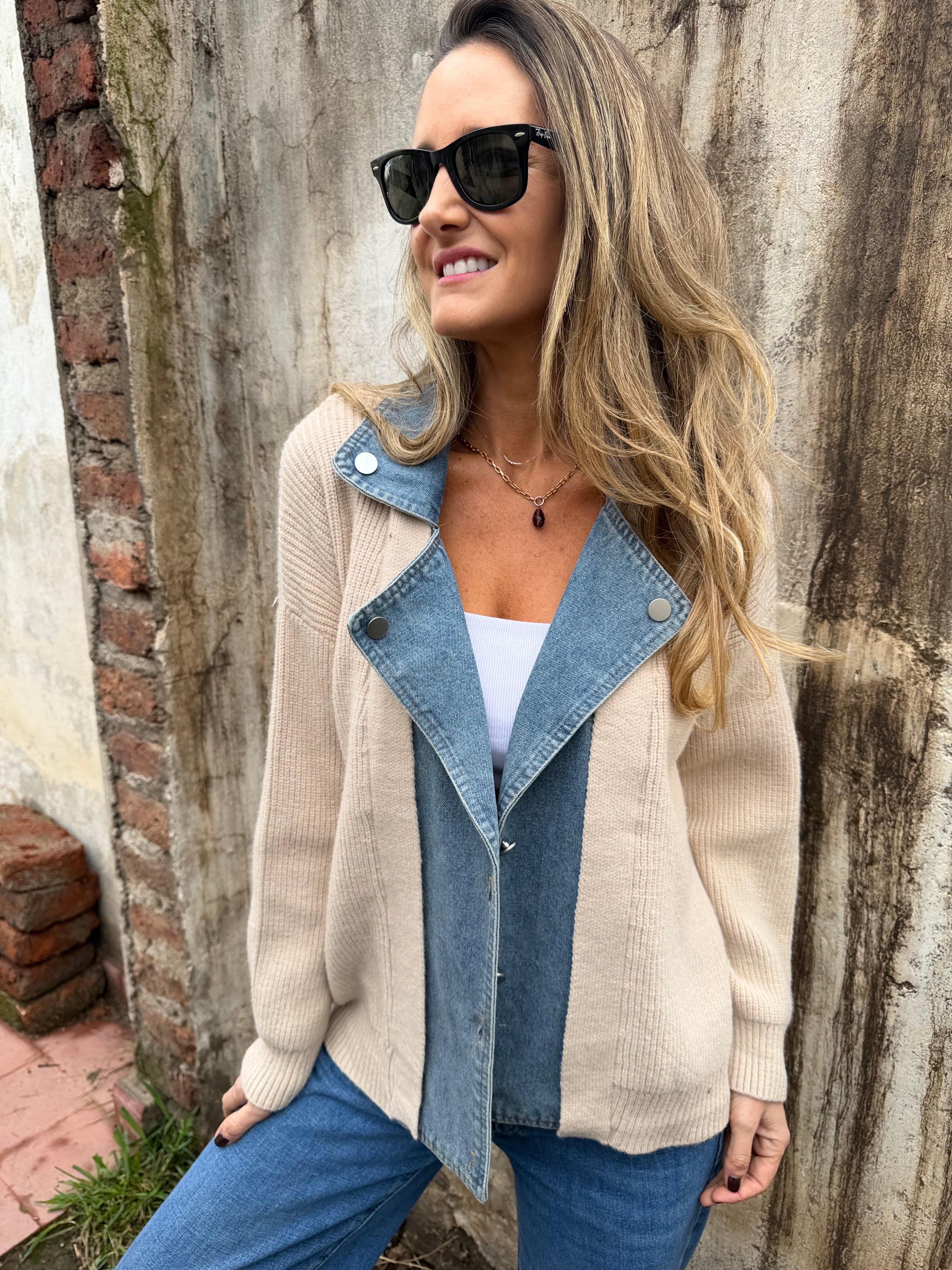 Chaleco tipo biker bluejean beige