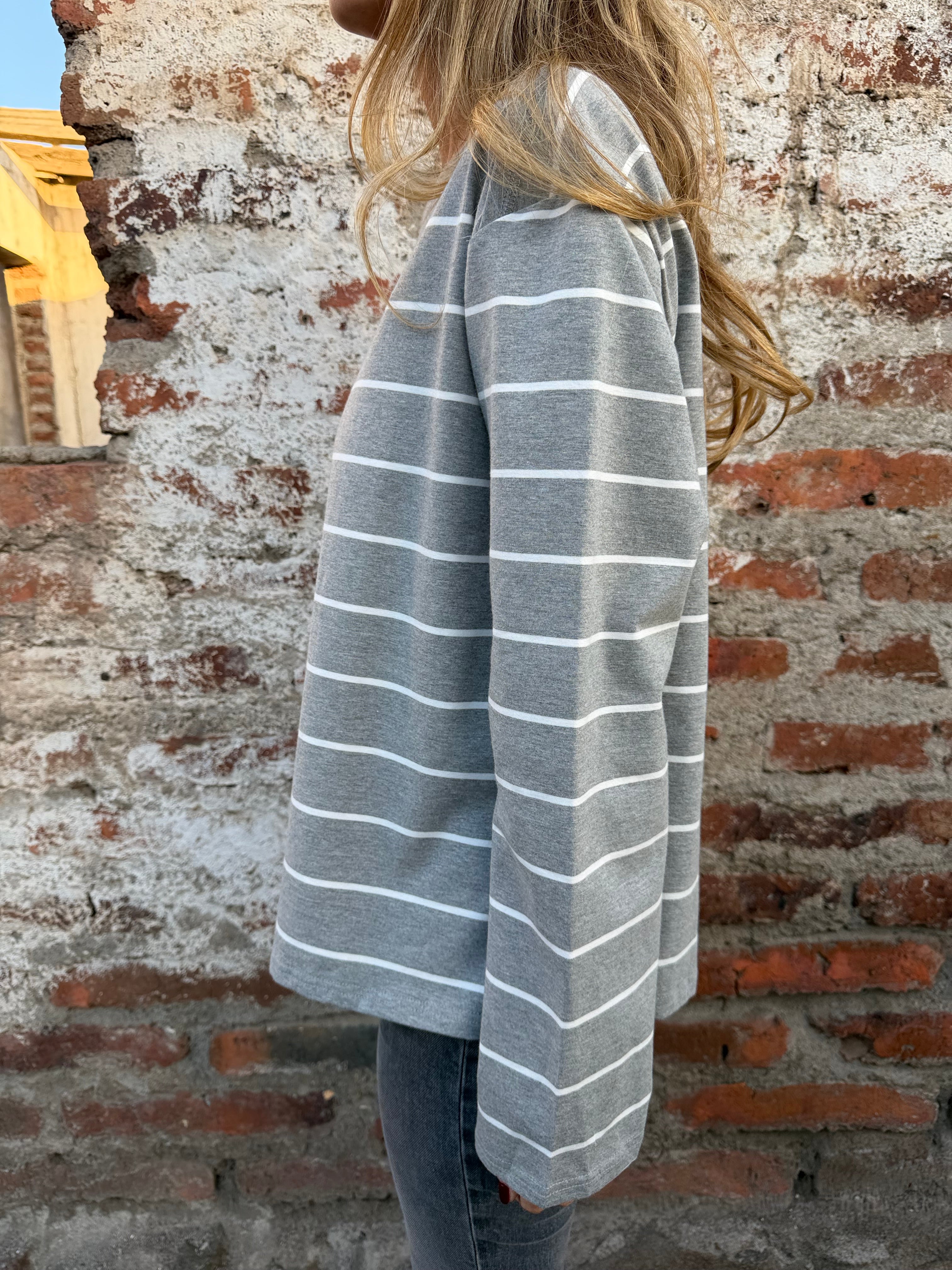 Polera algodón rayas gris
