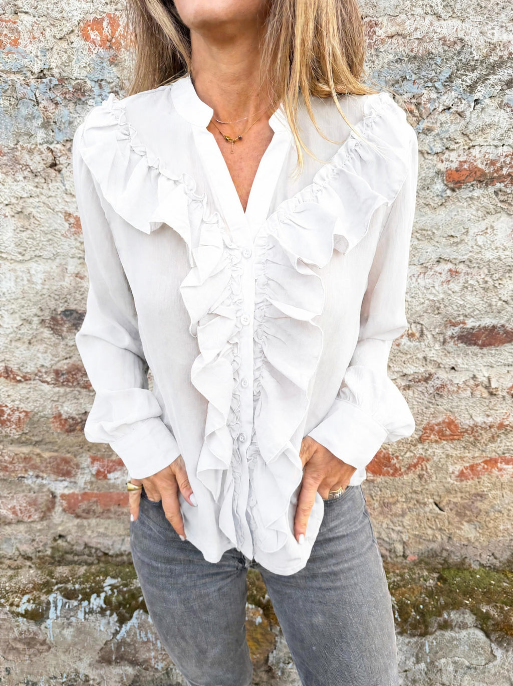 Blusa gasa vuelos blanca