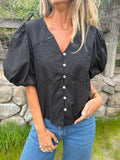 New blusa mangas abullonadas negra