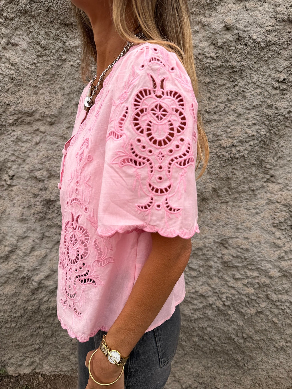 Blusa broderie completa rosada