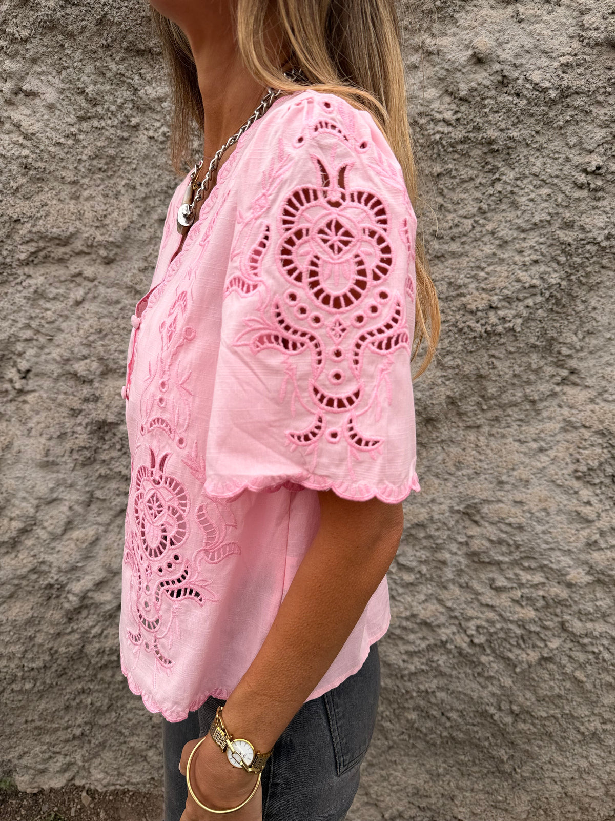 Blusa broderie completa rosada