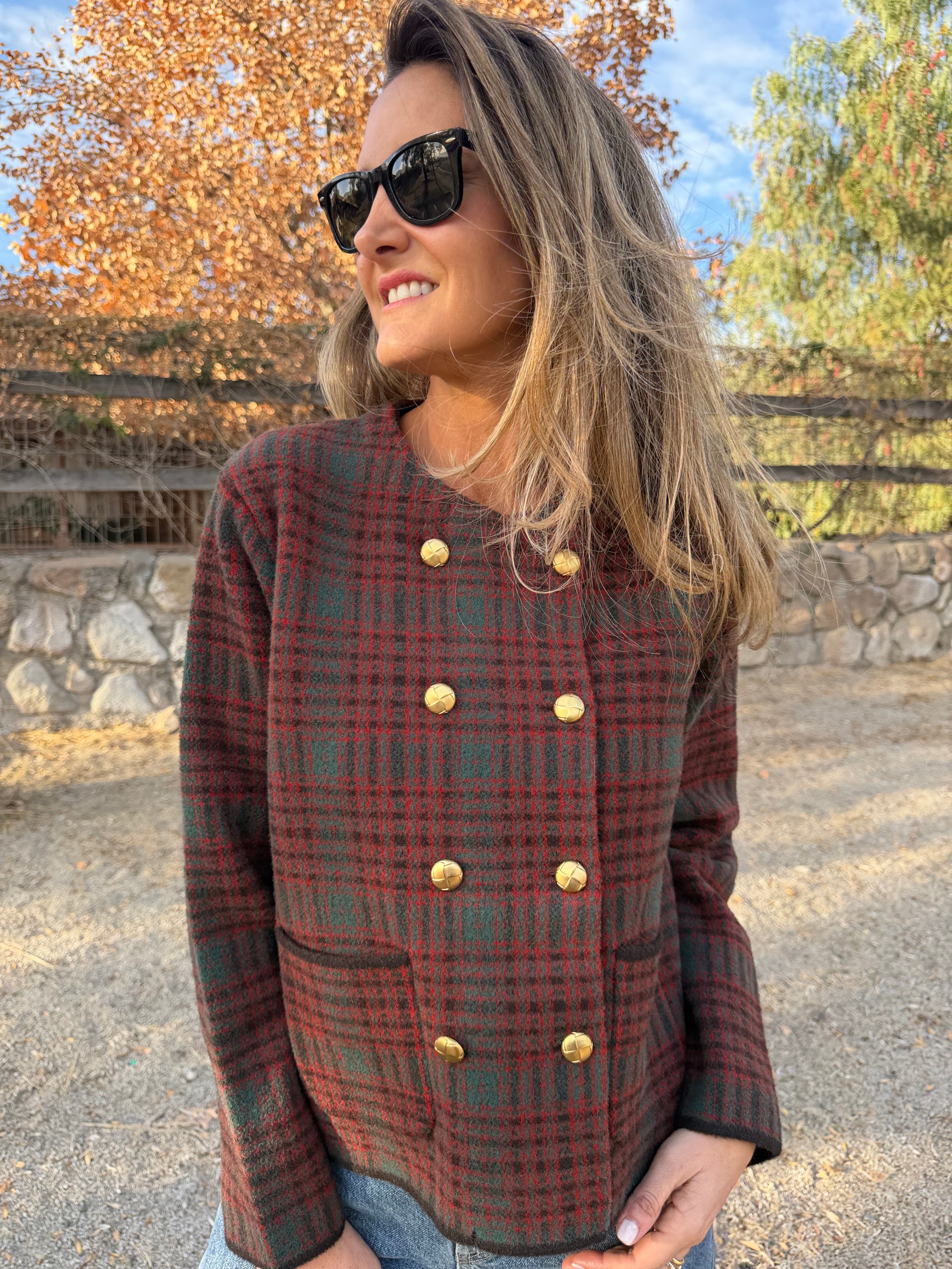 Chaqueta tipo raindoor escocés burdeo