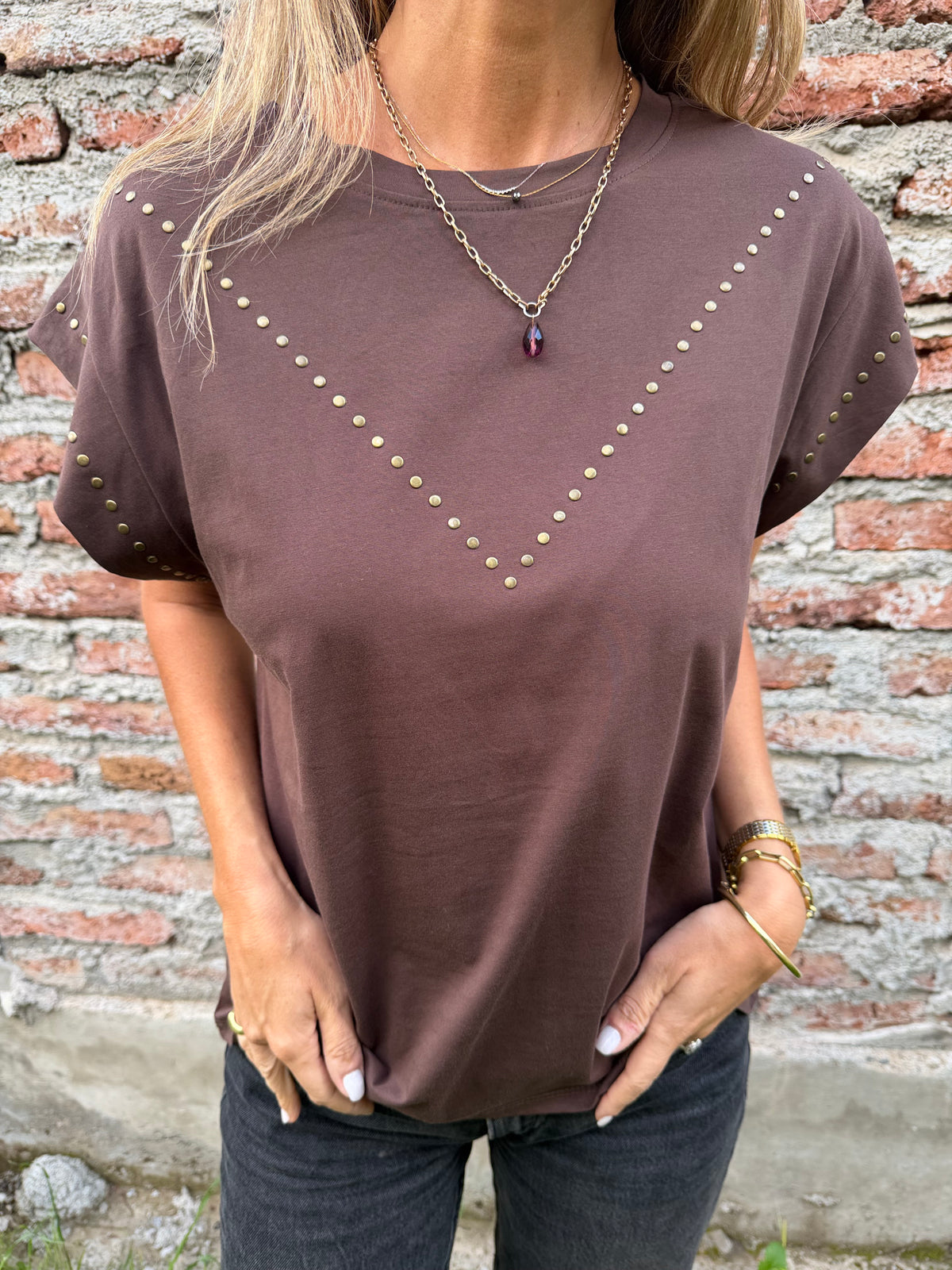 Polera tachitas café