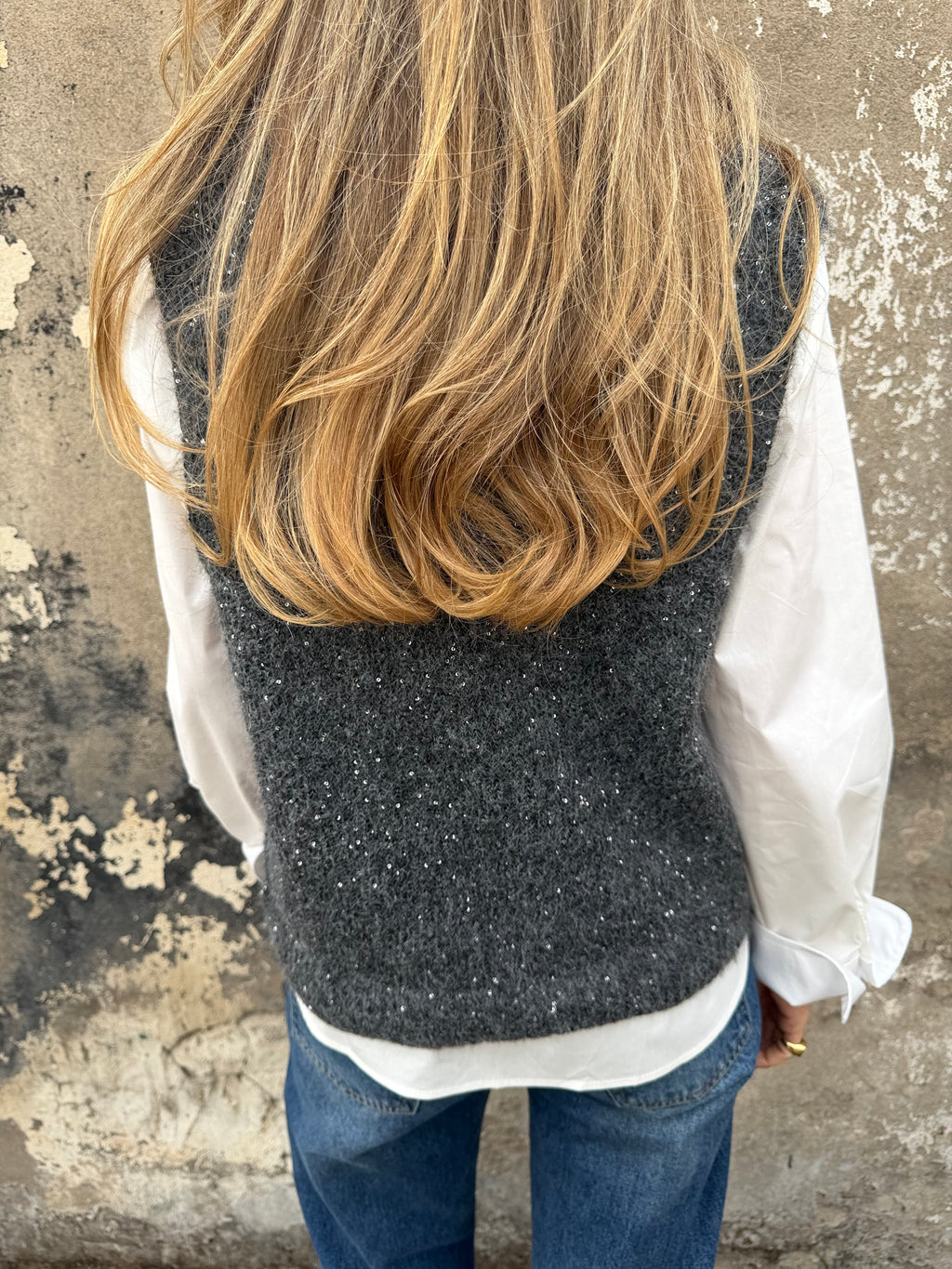 Chaleco sin mangas mini lentejuelas gris