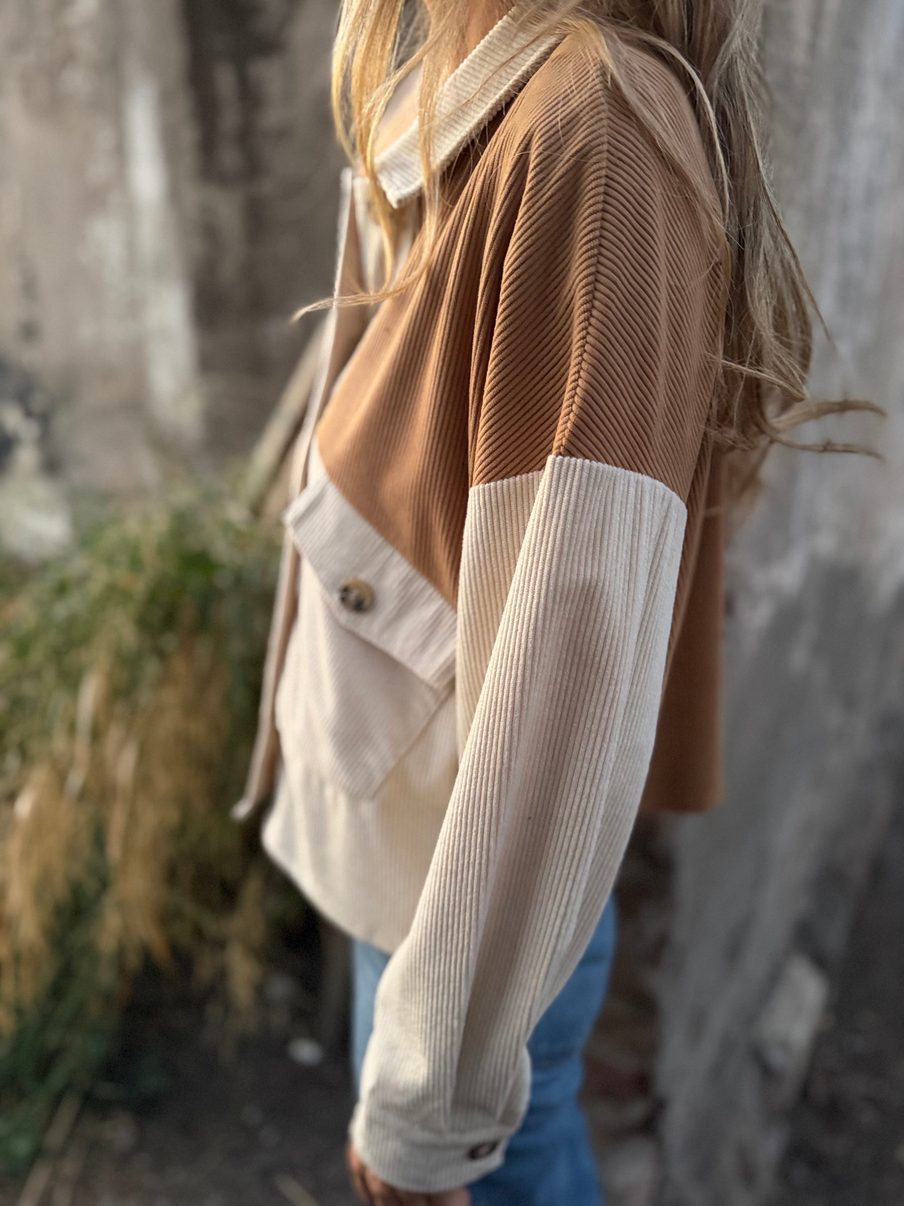 Blusa cotelé bicolor camel