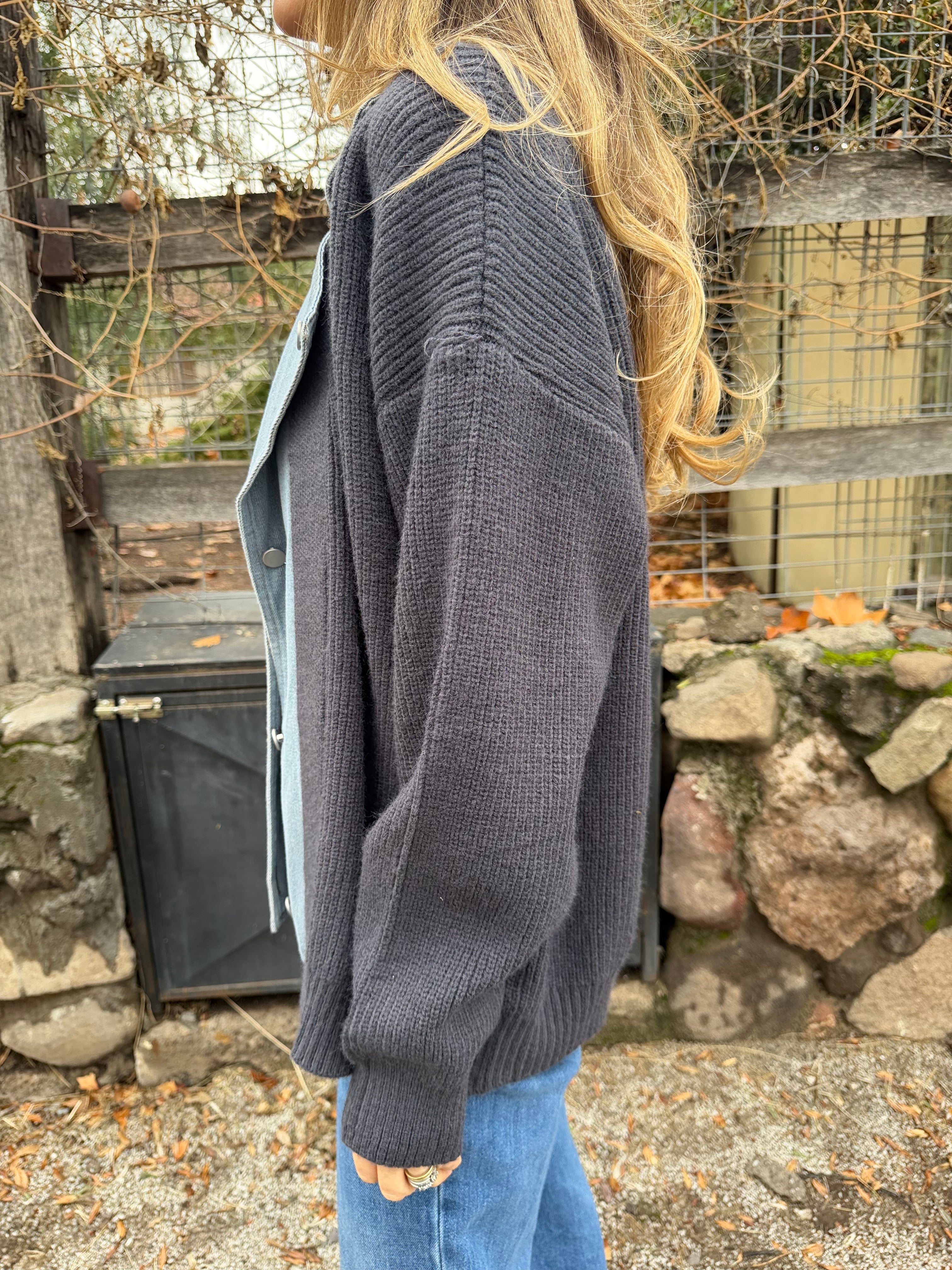Chaleco tipo biker bluejean azul grisáceo