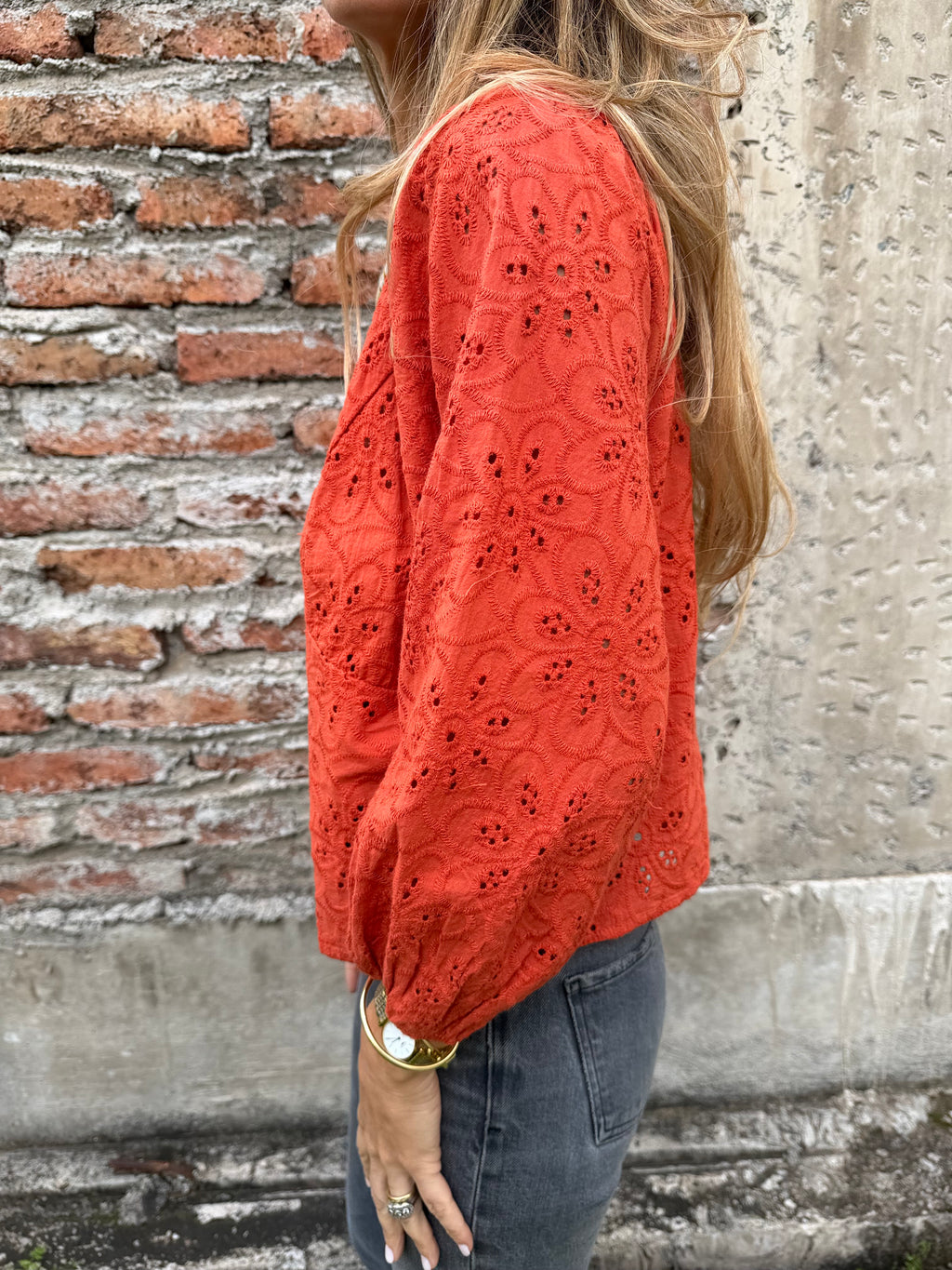 Blusa súper broderie terracota