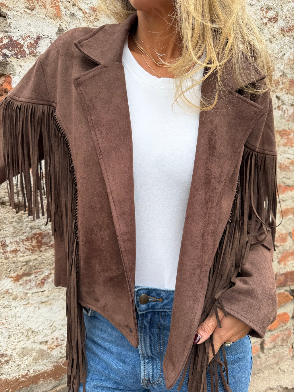 Chaqueta flecos café