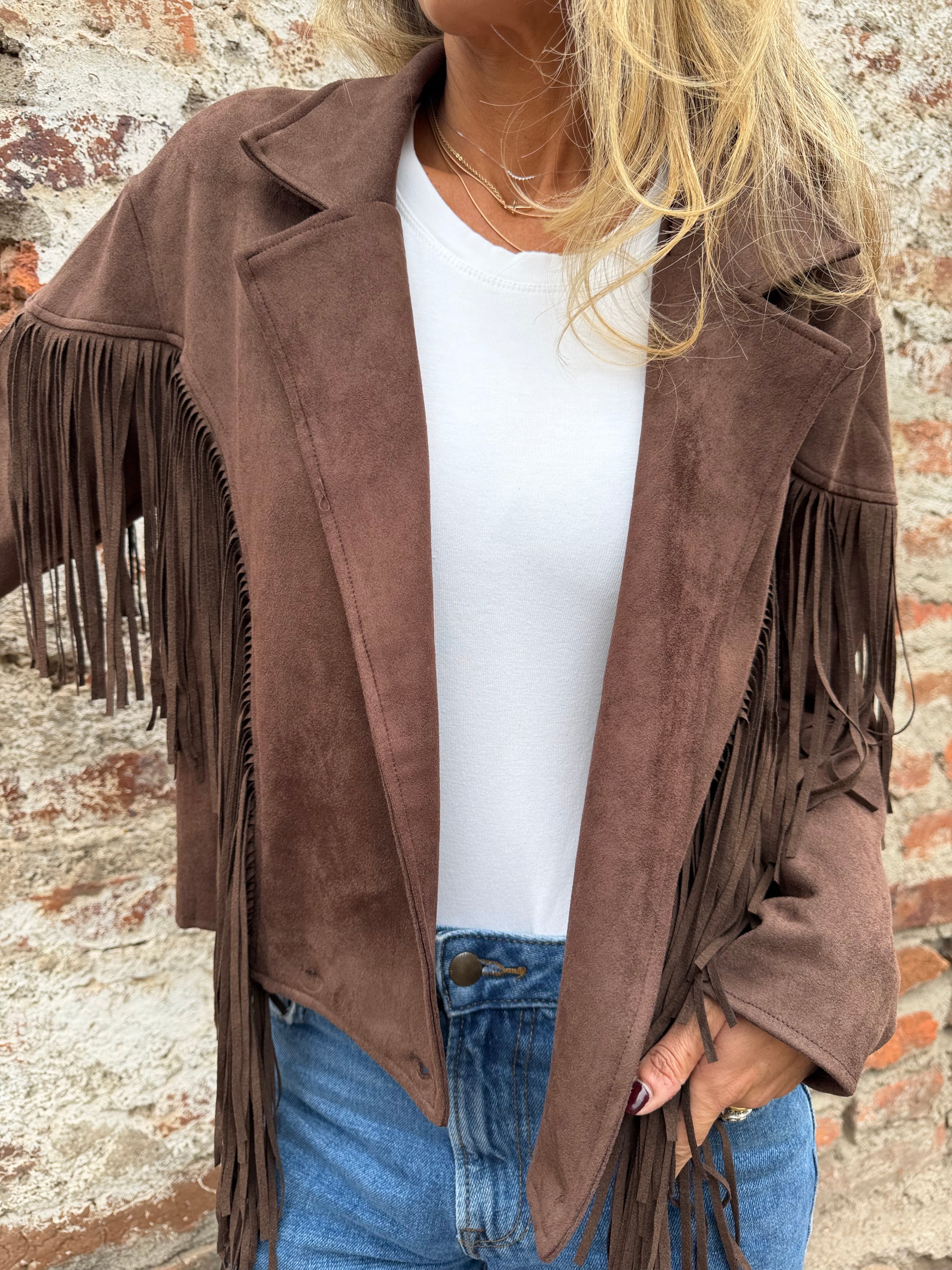 Chaqueta flecos café