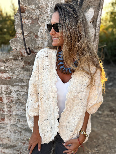 Tapado macramé blanco