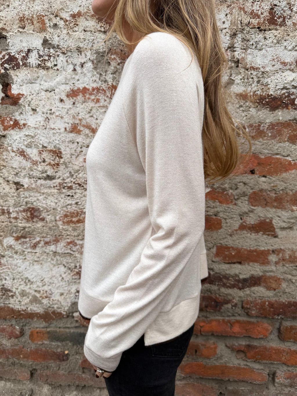 Polera lanilla doblez crudo