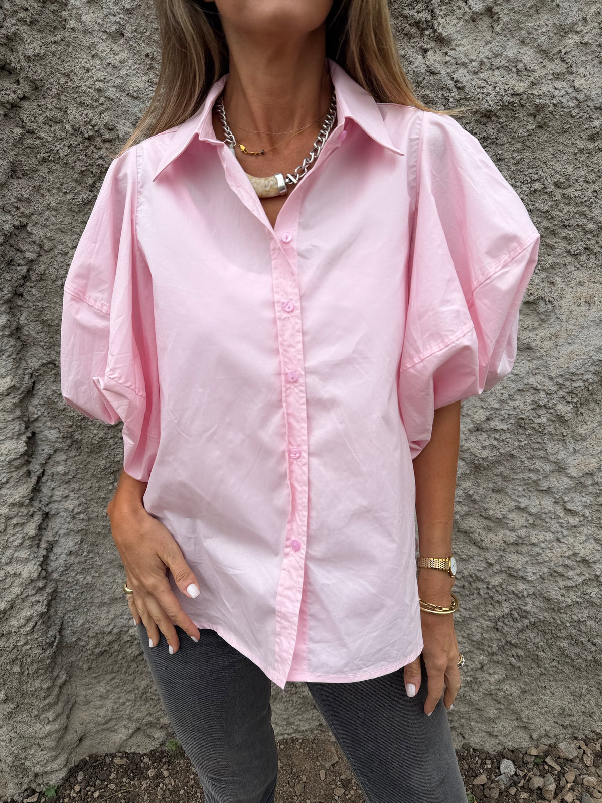 Blusa manga extra abullonadas rosado claro