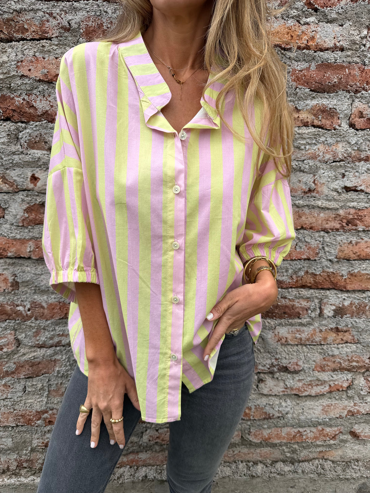 Blusa mega rayas manga globo amarilla
