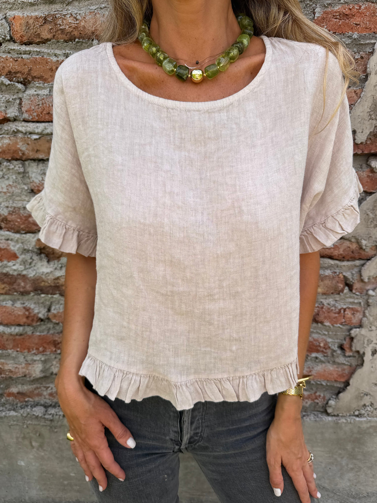 Blusa 100% lino vuelitos beige claro