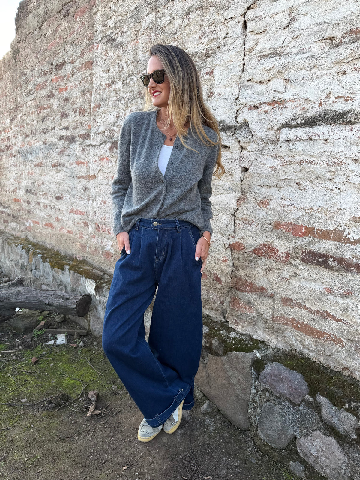 Bluejean pierna ancha new pinzas azul marino