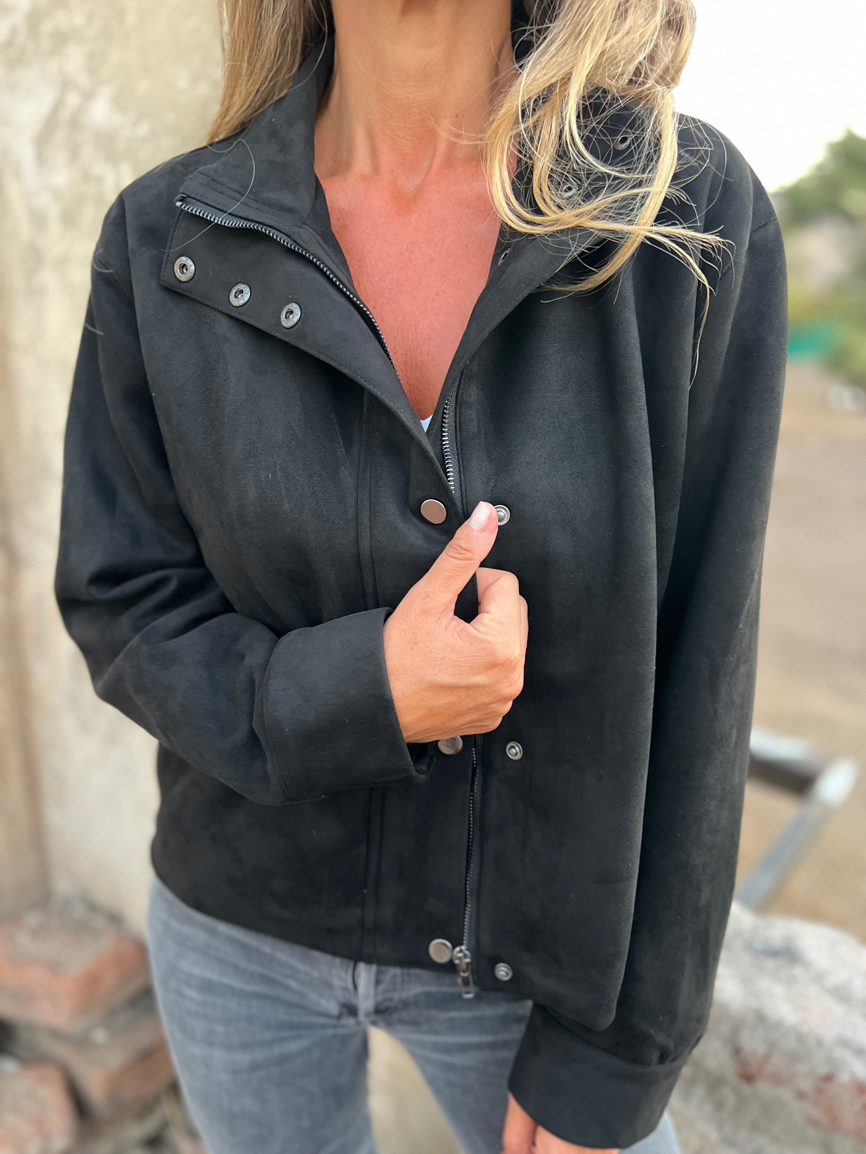 Chaqueta suede bolsillo clásico negro