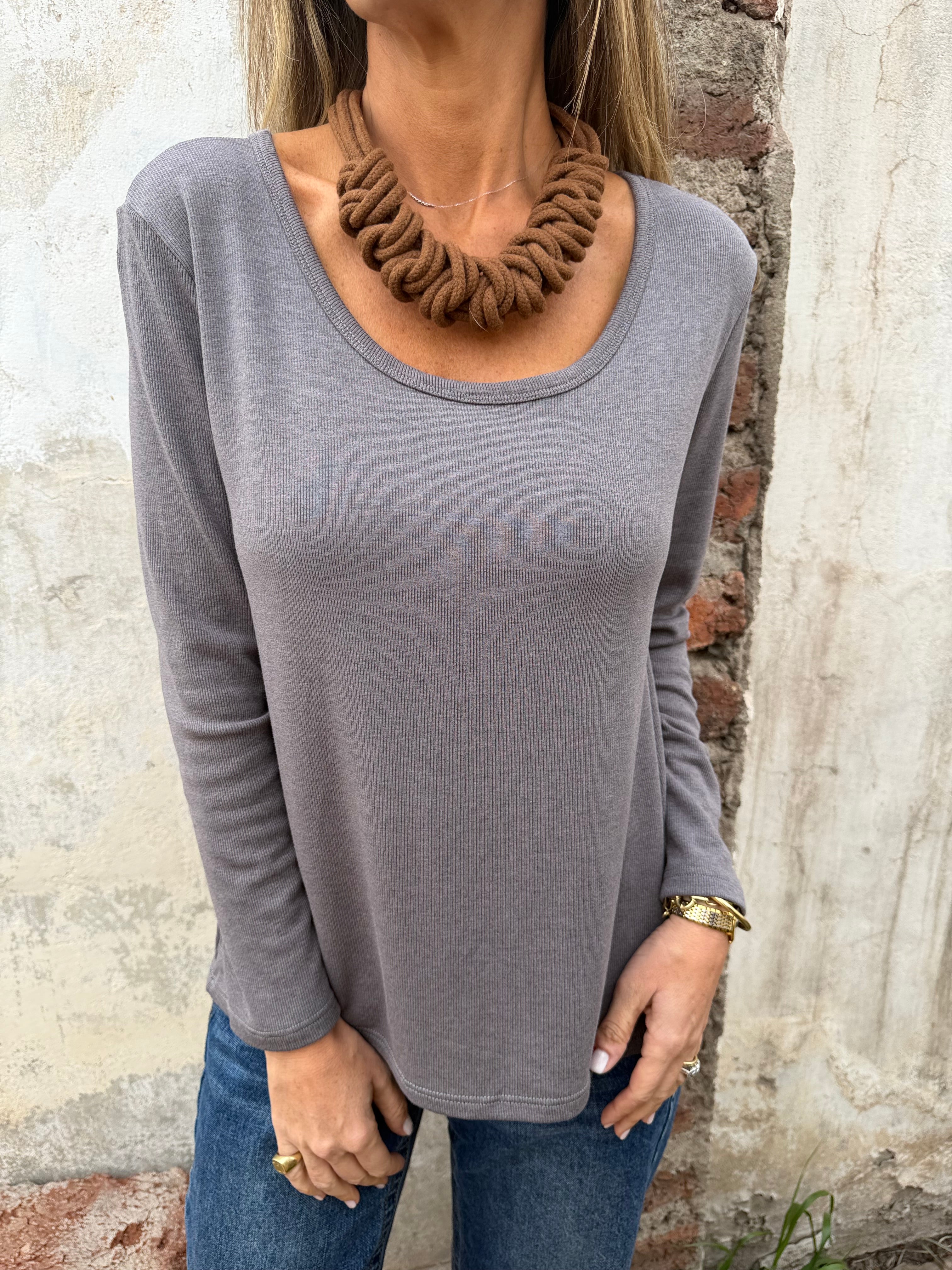 New polera algodón/ micropolar cuello bajo gris