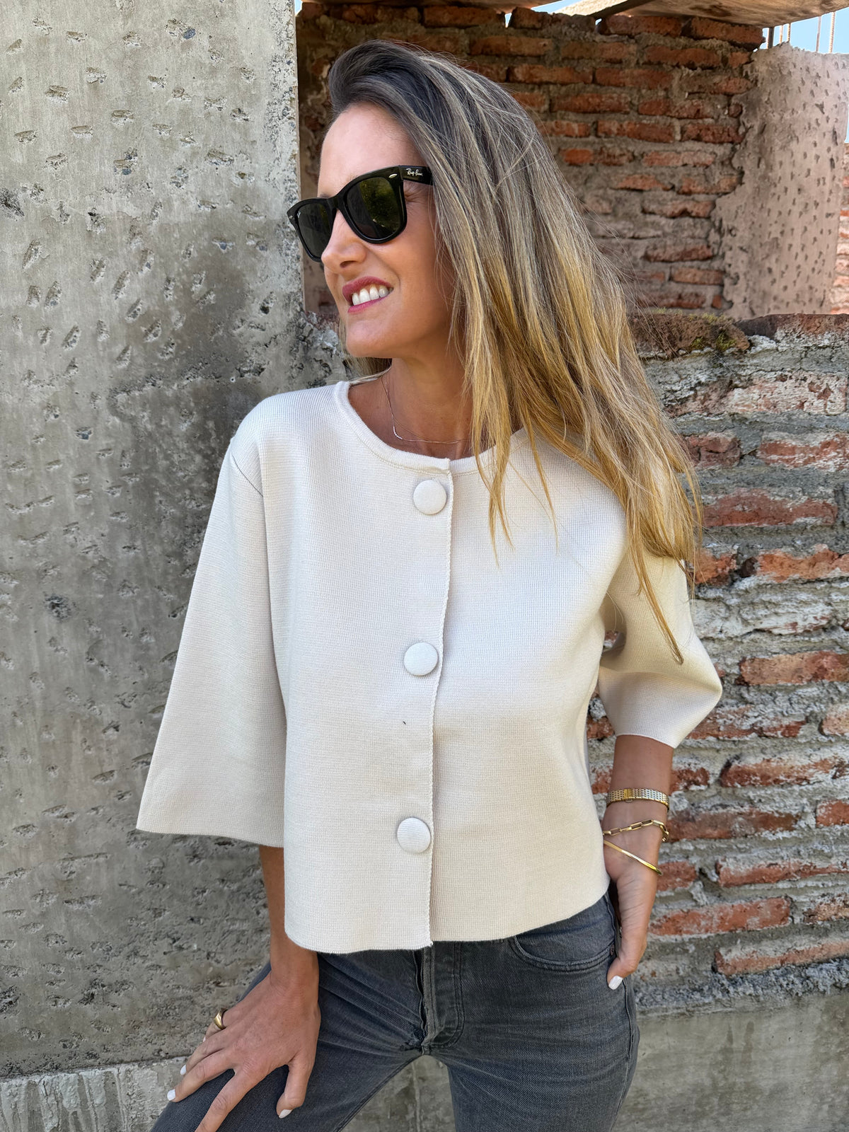 Chaqueta tejida cruda