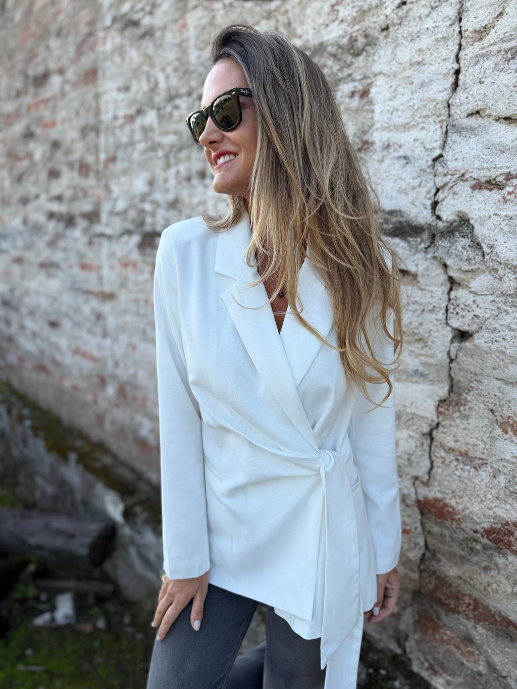 Blazer linoto amarra blanco