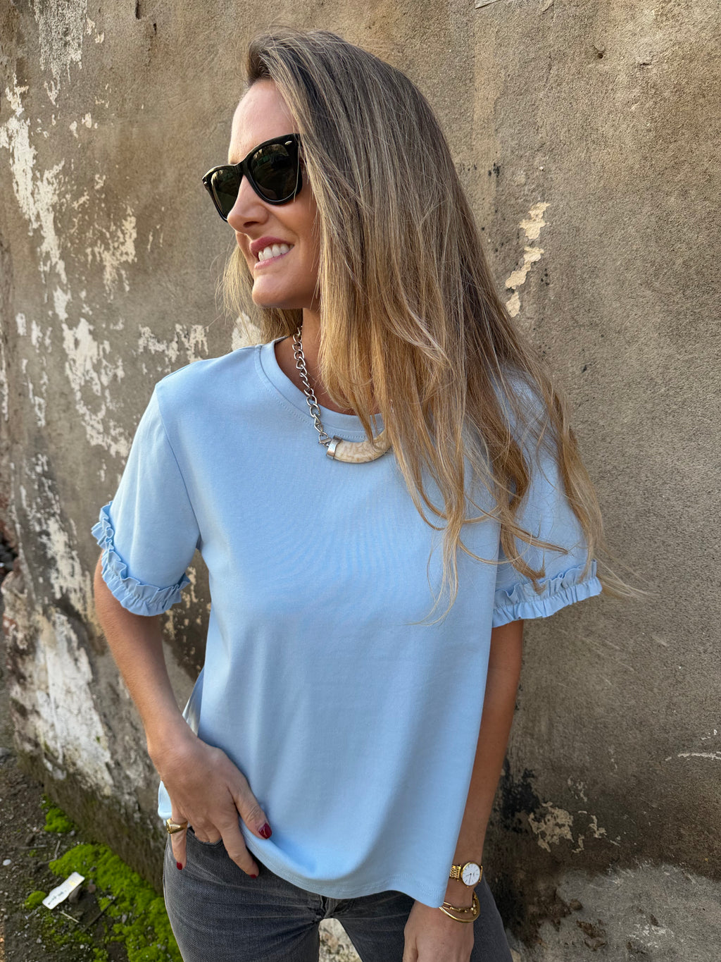 Polera modal vuelitos celeste