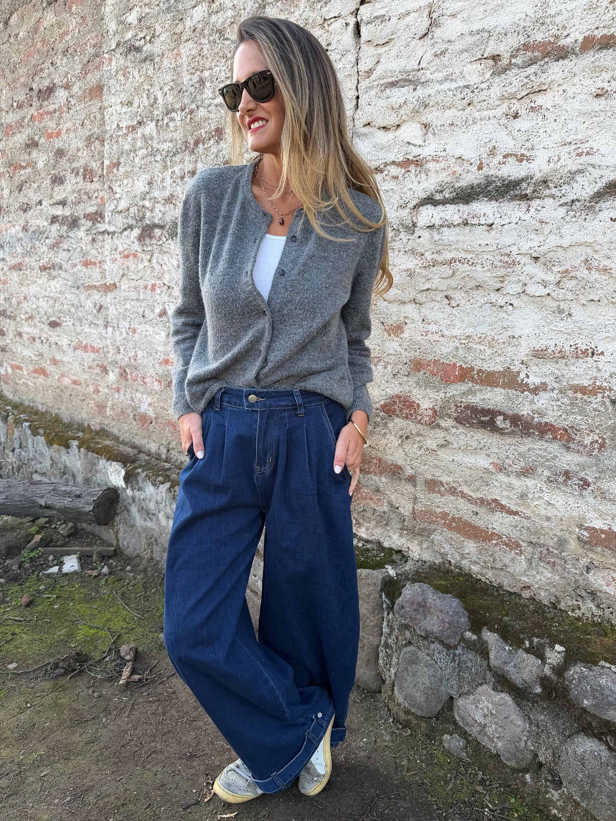Bluejean pierna ancha new pinzas azul marino