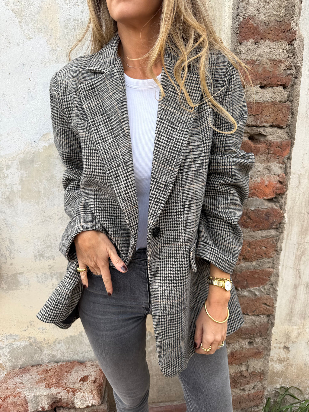 New Chaqueta pata de gallo clásica línea negra