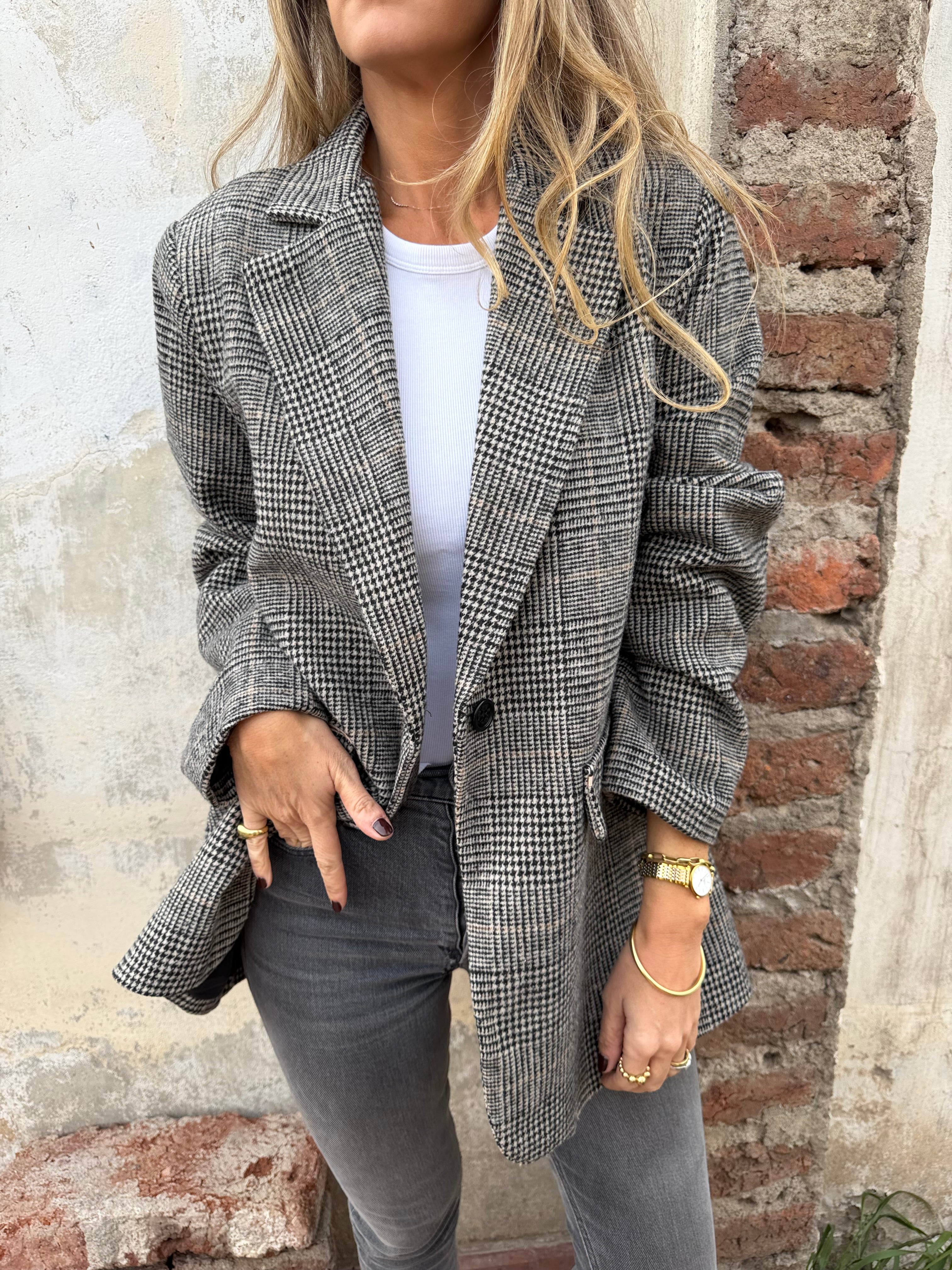 New Chaqueta pata de gallo clásica línea negra