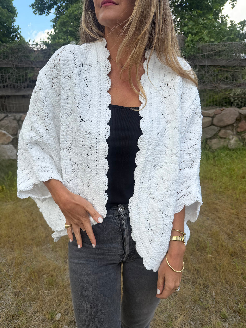 Tapado macramé blanco